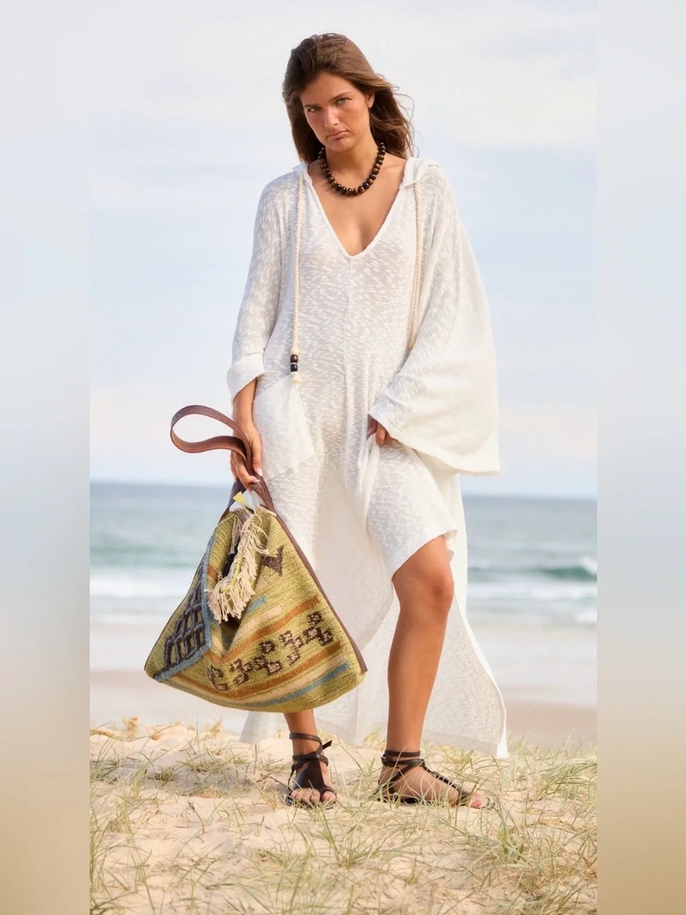 NWT Free People XS/S Free~est Super Slub Poncho in Ivory White Cotton Hooded New